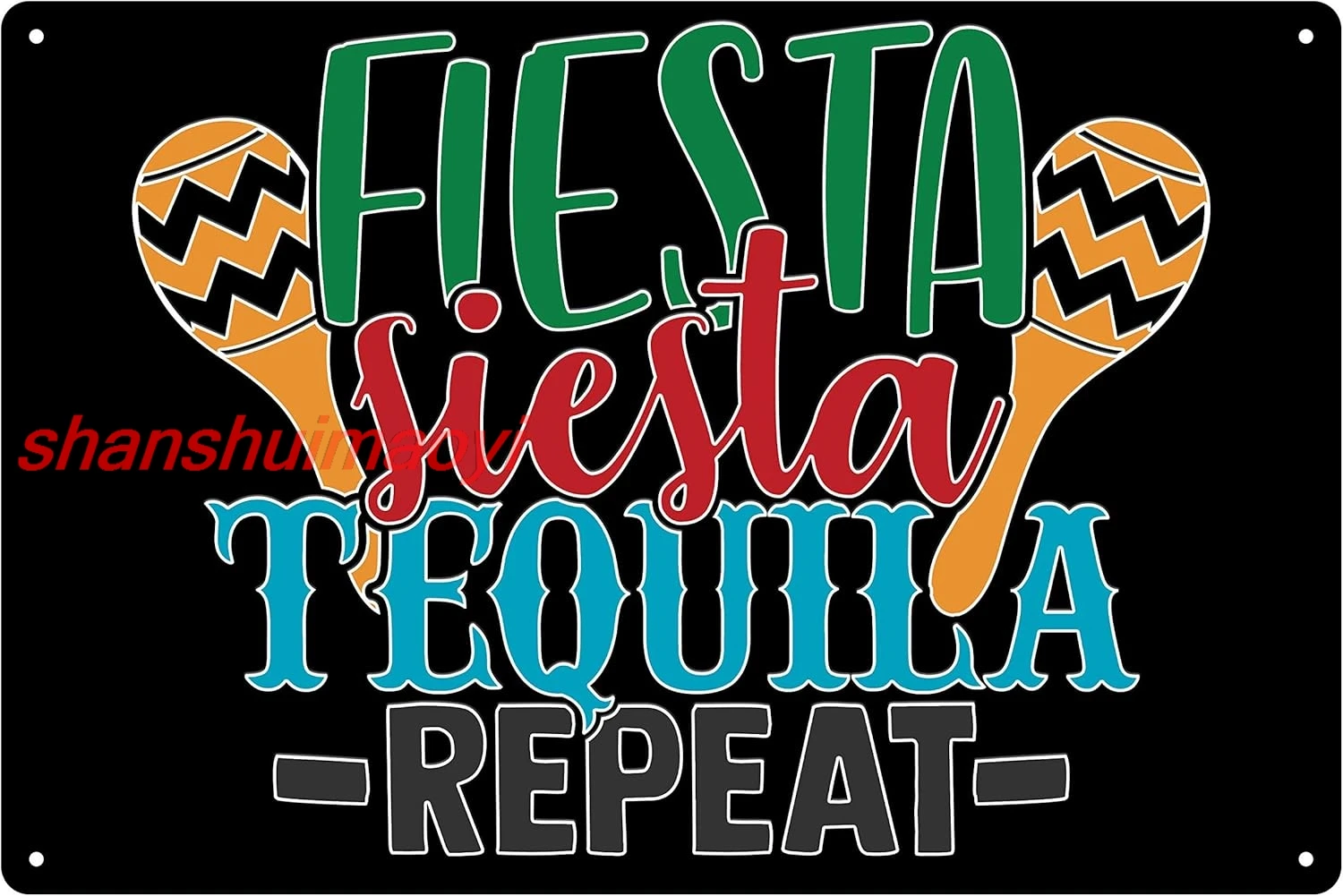 Tequila Sign Poster Fiesta, Siesta, Repeat Tin Sign 12 x 8 in. Funny Tequila Decor and Decorations Home Bar Drinking Signs  HAI