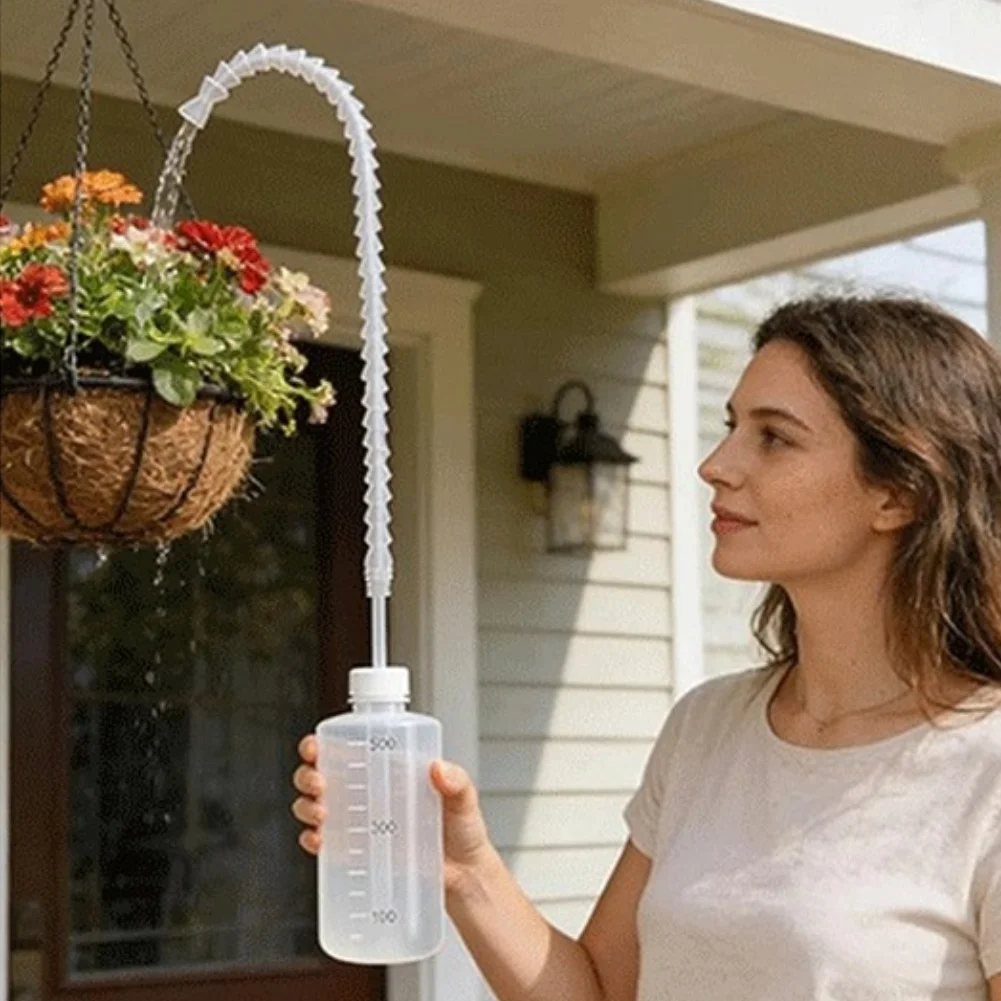 Hanging Plant Watering Can Plastic Squeeze Mechanism with 19.6 Inch Adjustable Spout for Indoor Outdoor Ceiling Use