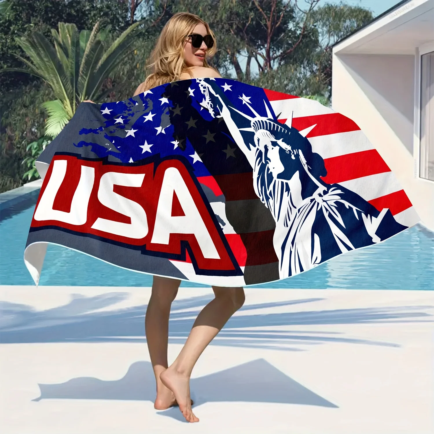 

Adorable American Style Beach Towel, Freedom Theme Art, Soft Microfiber Towel, Perfect Gift for Independence Day