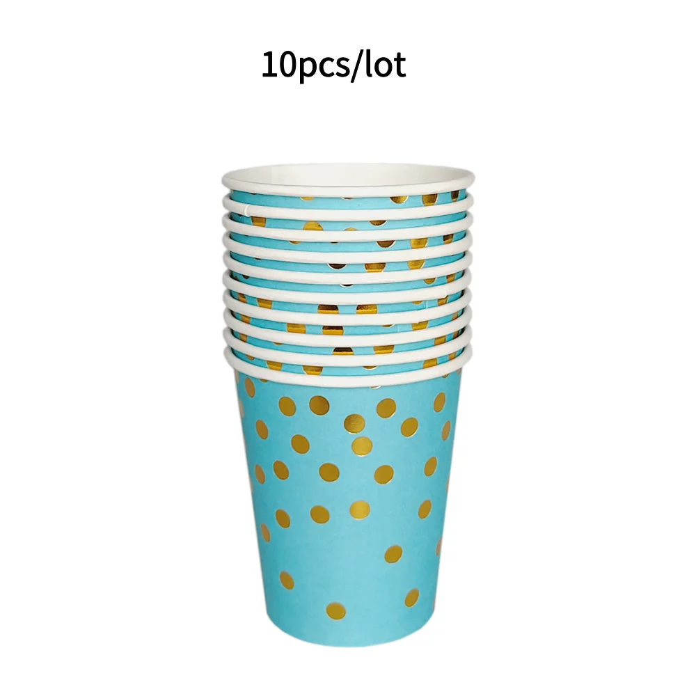 10PCS Farbige Pappbecher Gold Dot Rosa Blau Einwegbecher Hochzeit Geburtstag Party Einweggeschirr Einweg Pappbecher Set – Detail 16