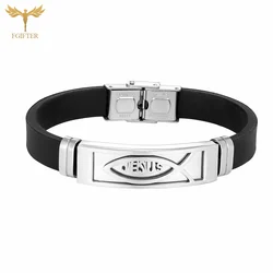 Pulsera de silicona con símbolo de Ichthys Ichtus, brazalete con Cruz de pez Jesús cristiano, accesorios de acero inoxidable, lavable, joyería de verano brazalete plata