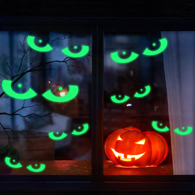 Halloween Luminous Eyes Window Stickers Glow In The Dark Removable Wall Decals Reusable Home Decoration for Party Horror Fans