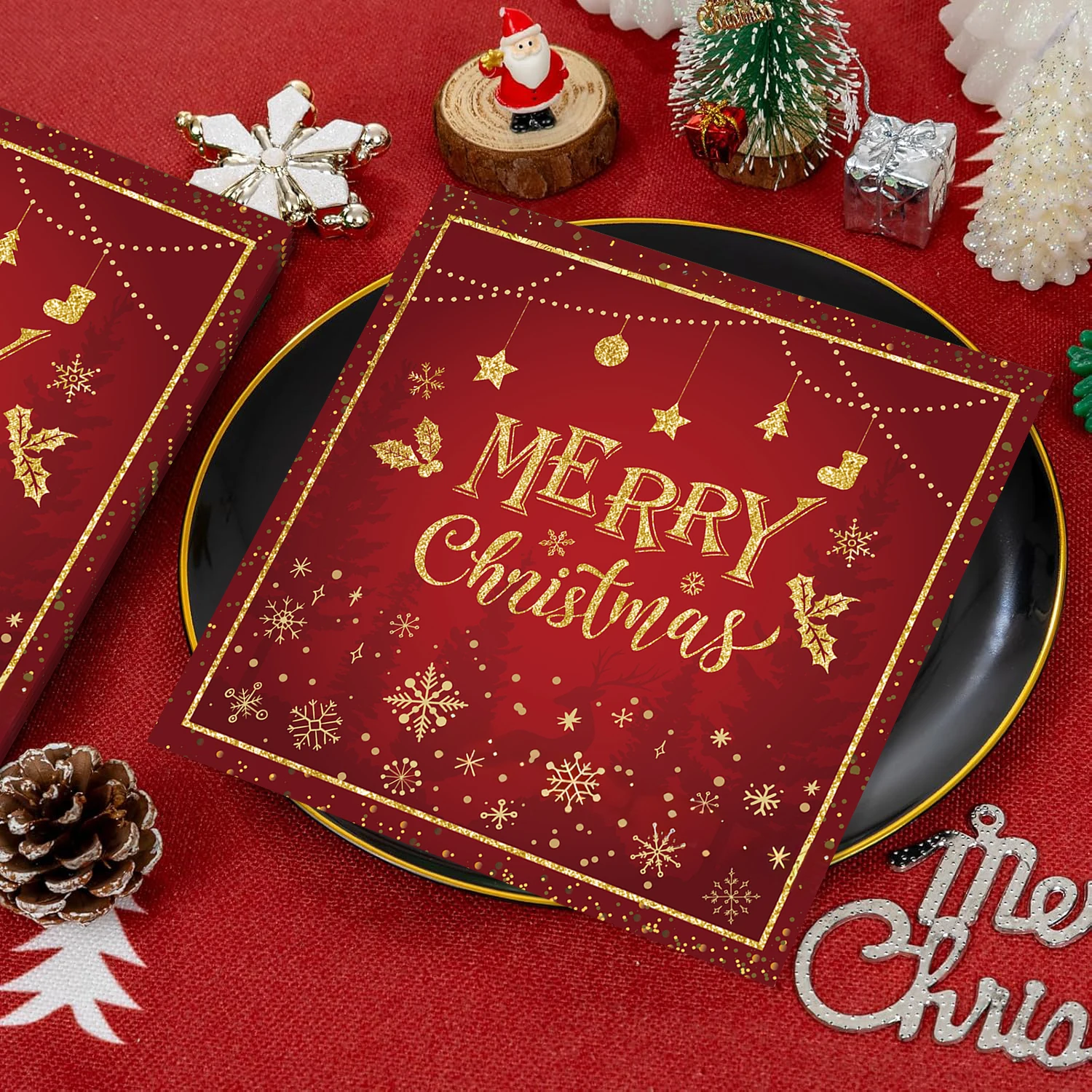 

100Pcs Gold Foil Merry Christmas Cocktail Napkins -Premium Quality Paper Dinner Napkins for Holiday Parties And Festive Decor