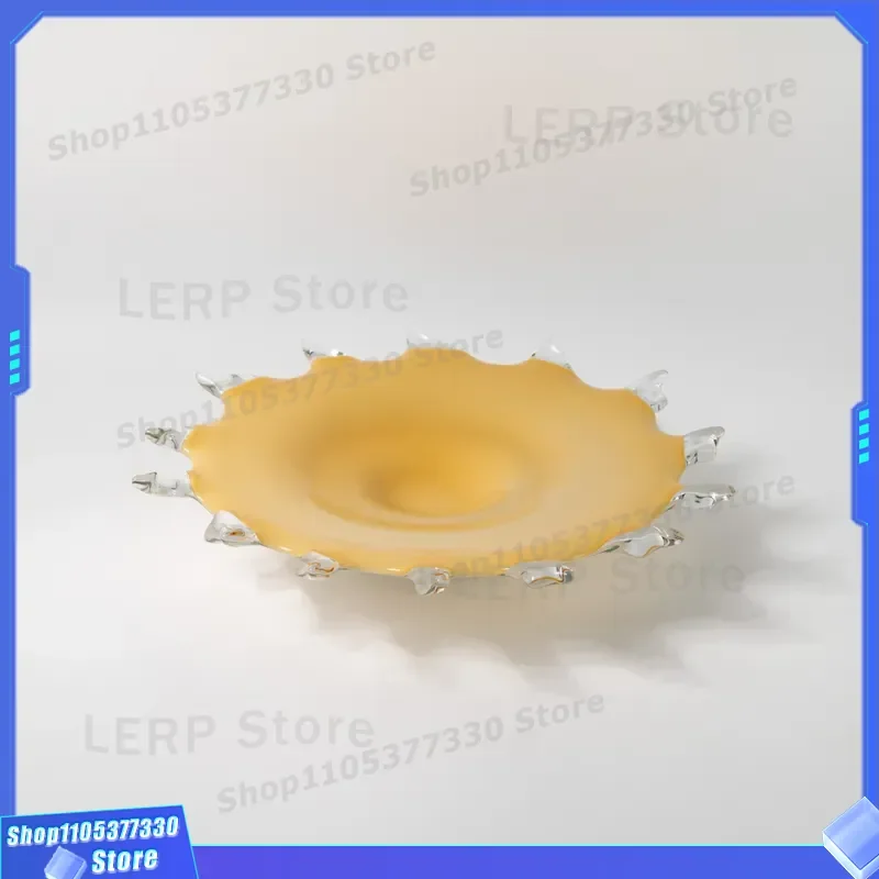 Light Yellow Glazed Fruit Plate High End Sense Candy Dish for Villa Coffee Table Desktop Decoration Luxury Home Model House