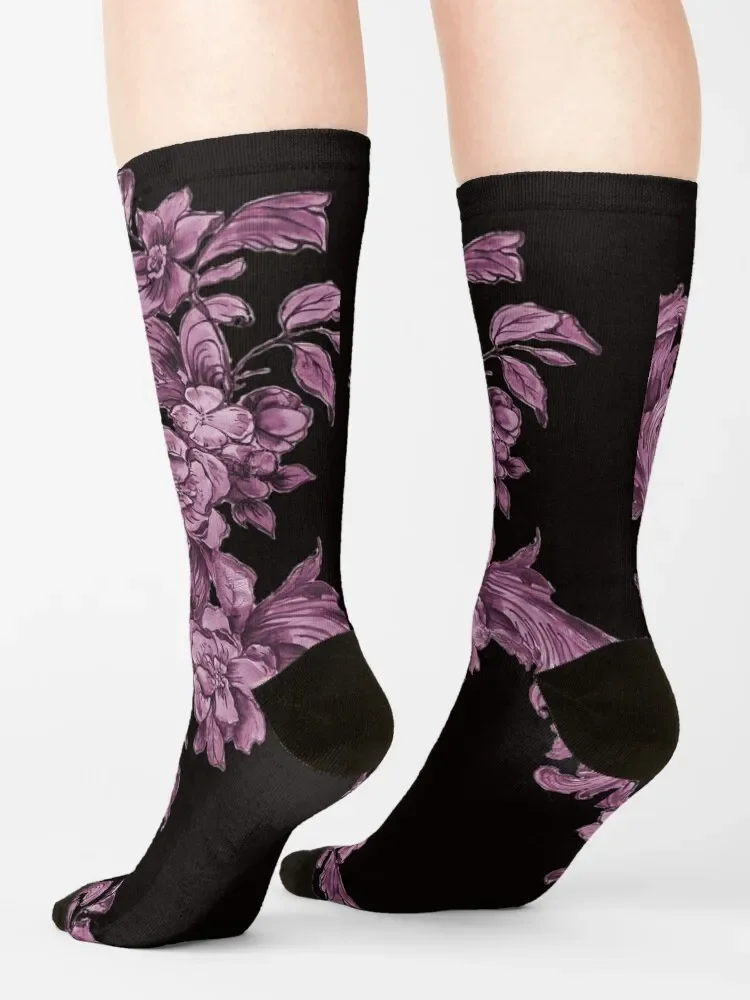 Hand Painted Pink Floral Toile Socks floor soccer anti-slip Socks Women's Men's