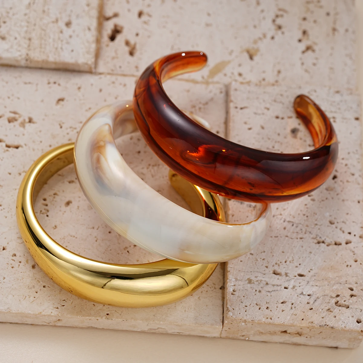 1 Stück/3 Stück Vintage Minimalistisches Wellenförmiges Acryl-CCB-Armreif-Set für Frauen, Urlaub, Boho, Alltag, Stapelbarer Schmuck, Geschenk – Detail 5