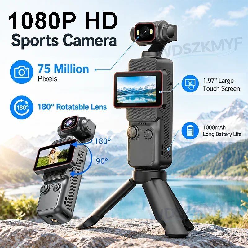 1080P Action Camera 180° Lens 90° Flip Screen Portable Cam for YouTube Vlog Entry Video Recording Photographic Camera for Car