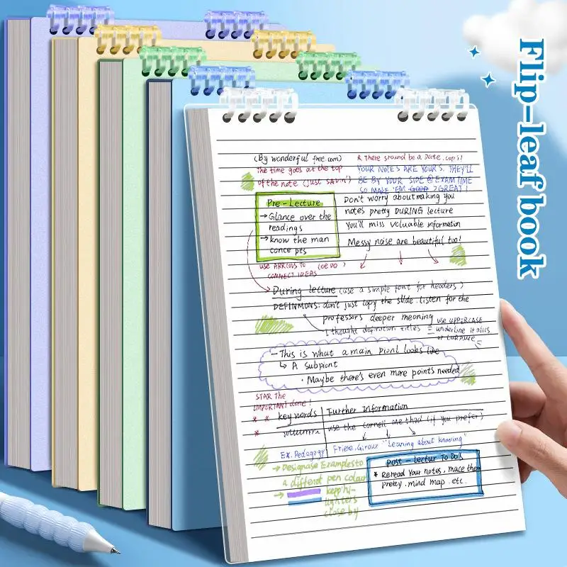1 PCS A5/B5 Flip-up Loose-leaf Notebook With Detachable Coils No Pinching, Suitable For Student Use