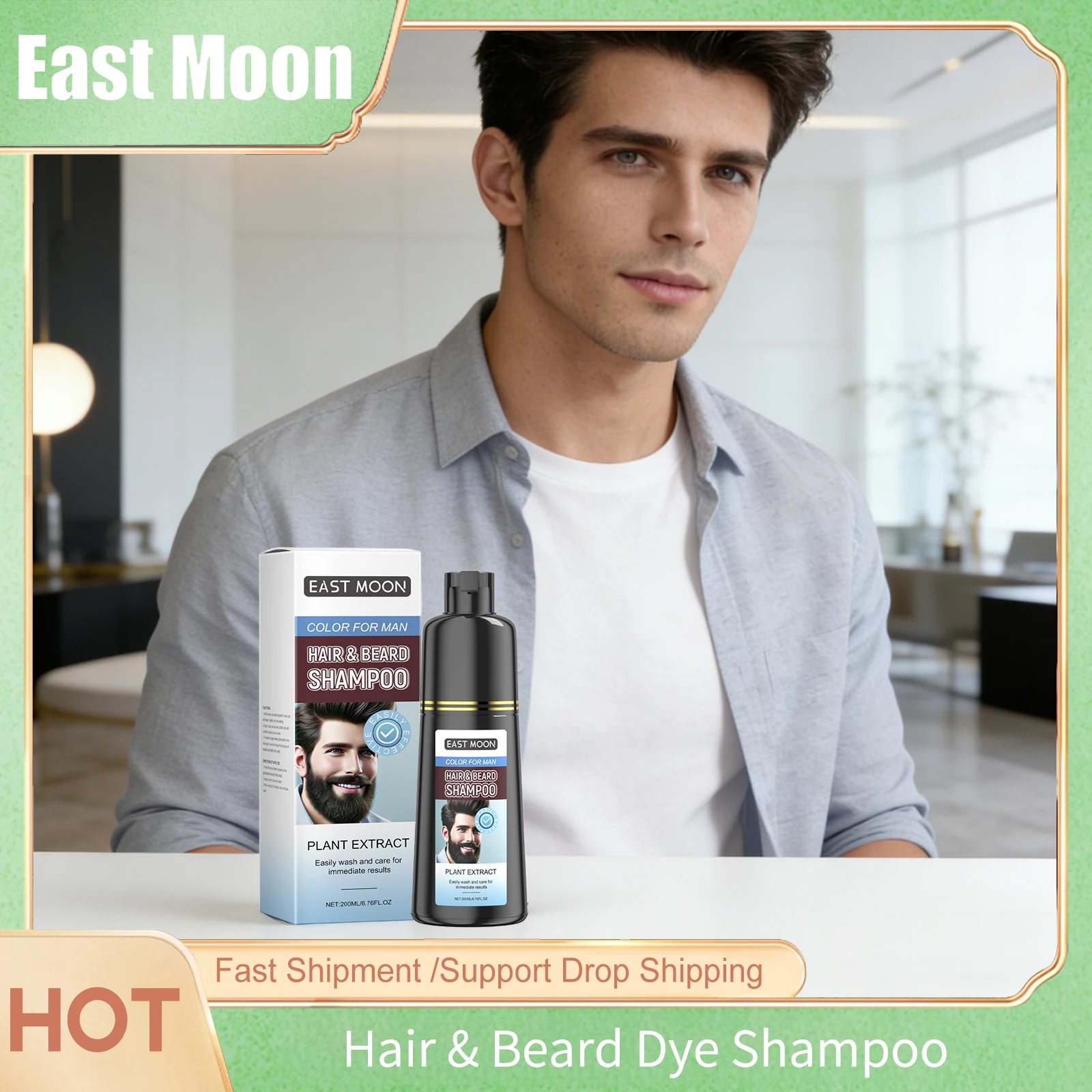 

East Moon Argan Oil Beard Dye Shampoo Removal White Grey Plant Extract Long Lasting Coloring Permanent Hair Darkening Shampoos
