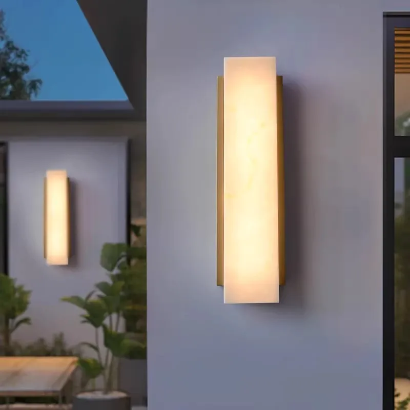 Modern Outdoor Waterproof Stainless Steel Imitation Marble Wall Lamp for Balcony Hall Villa Entrance Luxury Lighting Decor