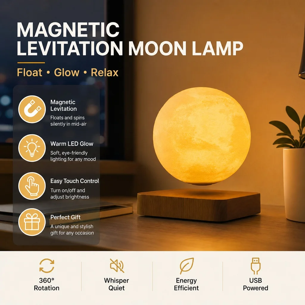 Generic Magnetic Levitation Moon Lamp Ambient Night Light Bedroom Decor Ornament Christmas Birthday Gift For Women