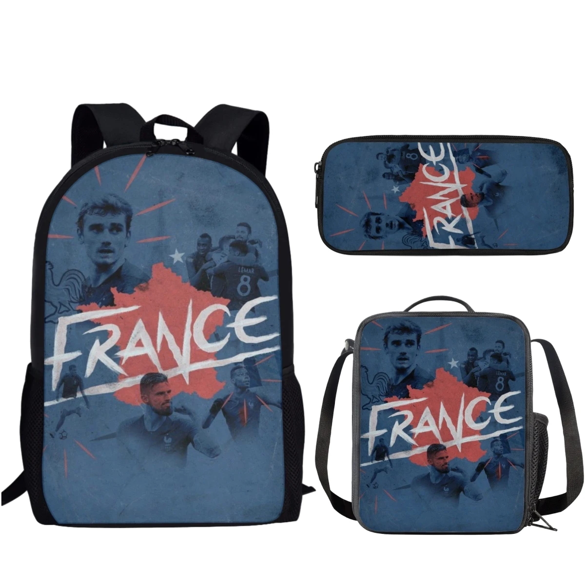 Sac à Dos de l'Équipe de France de Football pour Enfant Garçon et Adolescent, Cartable d'École, Décontracté, 03/Camping, Voyage, dehors, 3 Pièces/Ensemble