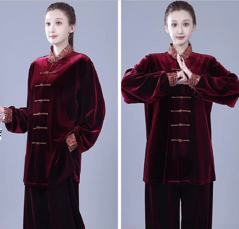 2026 Autumn Winter Chinese Style Thicken Flannel Tai Chi Suits Women's Kung Fu Martial Arts Performance Costume Clothing Sets