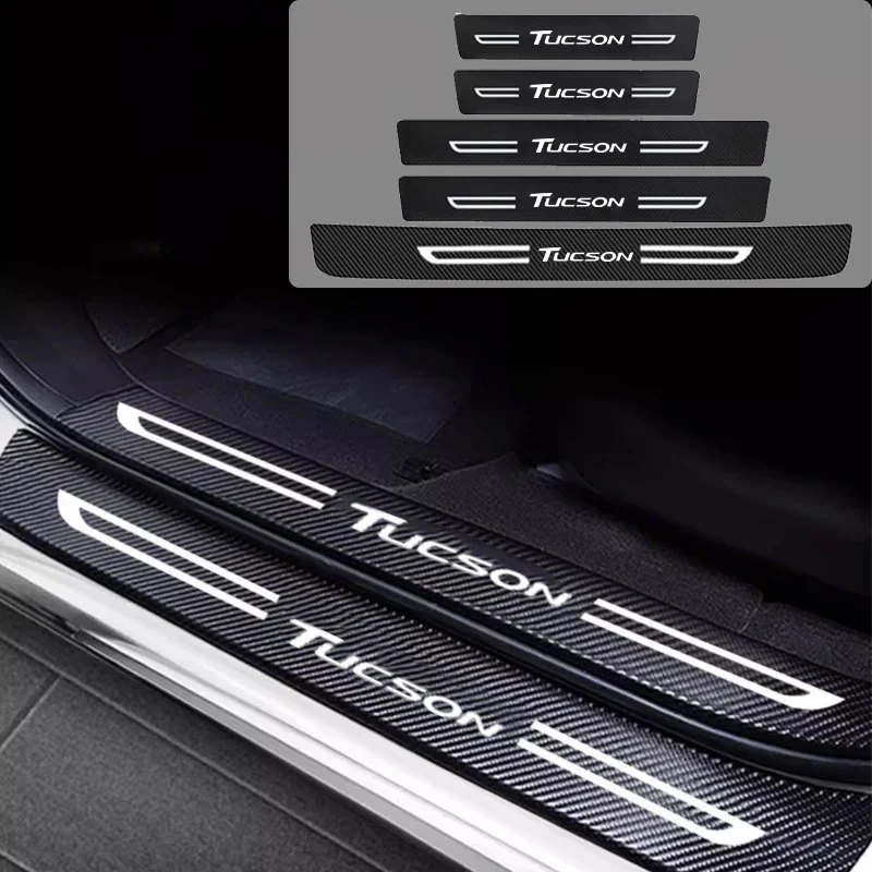 Carbon Fiber Car Front Rear Door Threshold Stickers for HYUNDAI TUCSON Trunk Sill Protect Strip Durable Decals Accessories