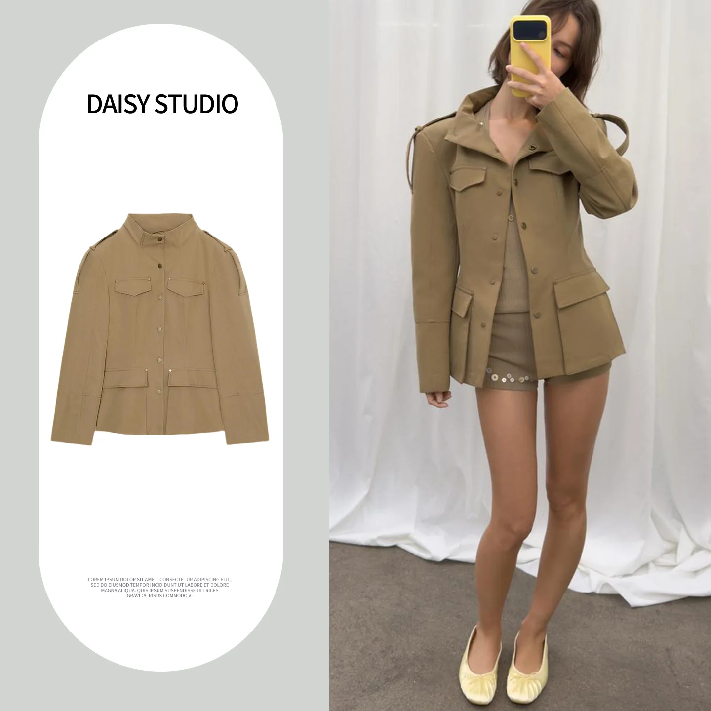 

Новая весенняя женская приталенная куртка-пиджак с длинными рукавами, воротником-стойкой, декоративными накладками на плечах и поясом, во французском стиле, из полиэфирного волокна