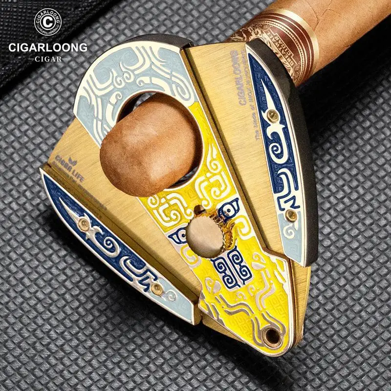 CIGARLOONG Luxury Cigar Cutter V Cut Double Blade Stainless Steel Portable Cigar Scissors Smoking Accessories