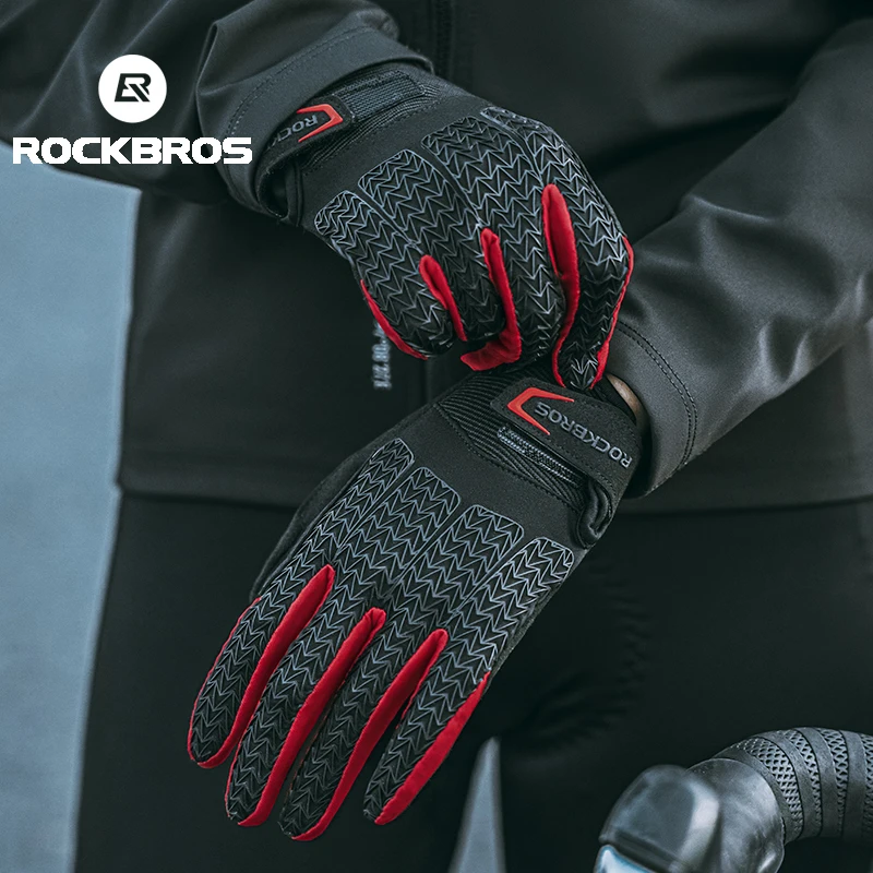 ROCKBROS Bicycle Gloves Touch Screen Anti-slip Shockproof SBR Plam Full Finger Bike Gloves Sports MTB Road Cycling Long Gloves
