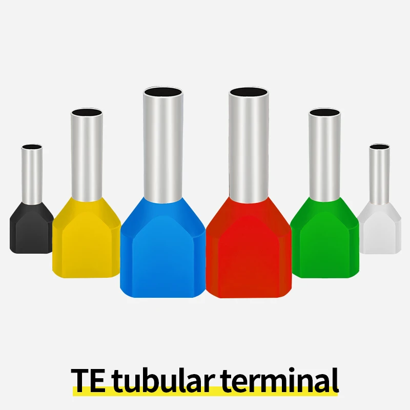 100pcs TE Series Tubular Double Insulated  Ferrules Cable Lug Crimp Copper Terminal Electrical Wire Cord End Crimping Connector