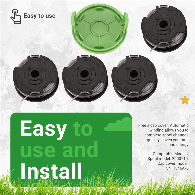 

AEE4-Weed Eater Dual Line String Trimmer Replacement Spool For Greenworks 2900719,20Ft 0.065Inch (4 Spool + 1 Cap)