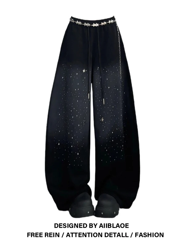 Plus Size Damen Bla Galaxy Adient Strass Lange Hosen Street Sle Herbst Winter Schlankheits-Freizeithose