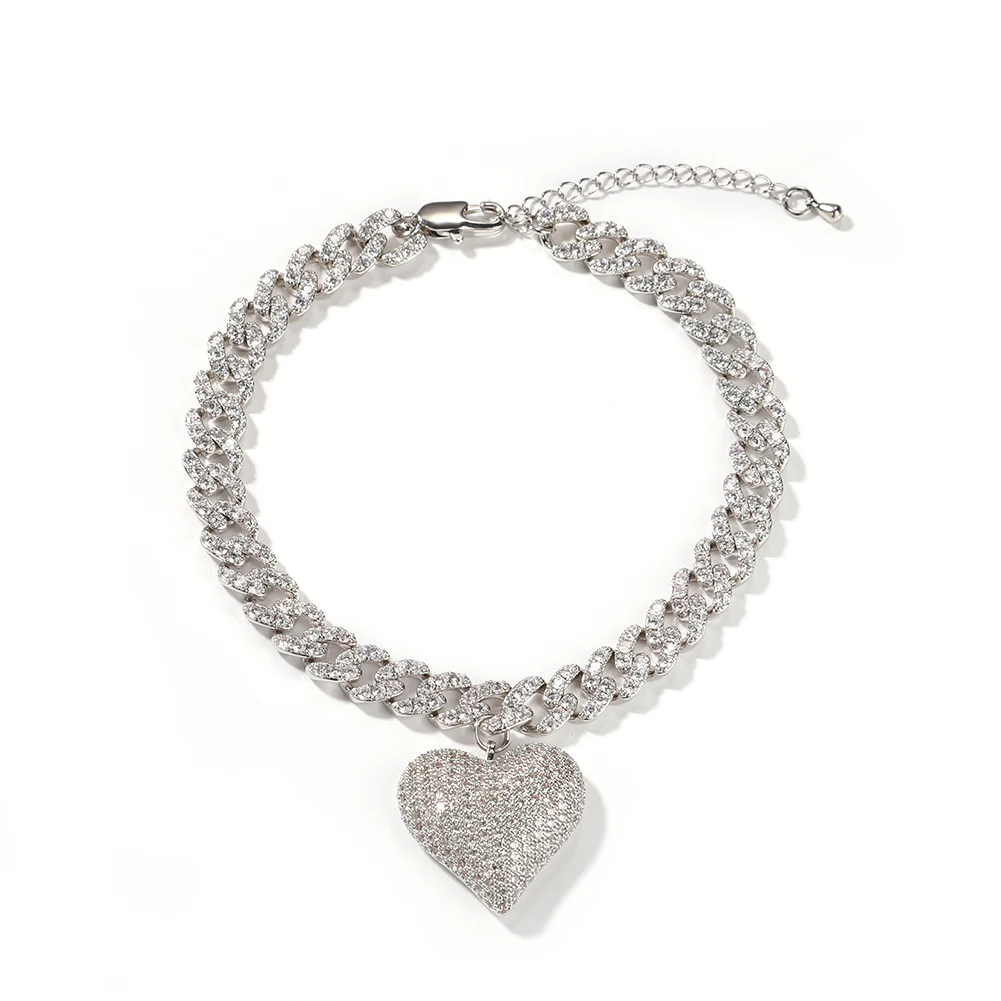 Uwin Heart Miami Link Necklace With 9mm Cuban Chain Gold Silver Plated Luxury Micro Paved CZ Chain