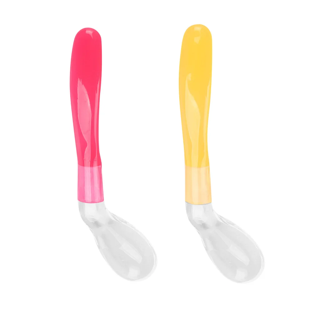 

2 pcs Soft For Baby Feeding Bending Head Safety Feeding Toddler Infant Safety Spoon Infant Spoon Yellow Red Set