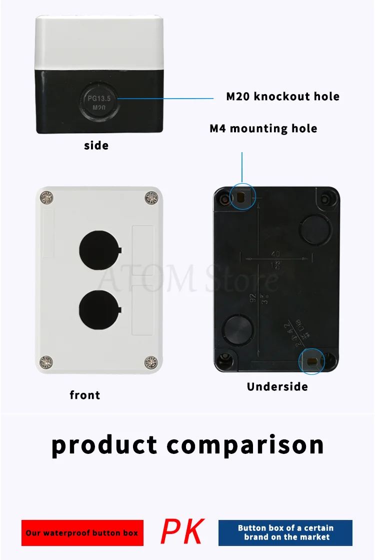 صندوق زر مقاوم للماء صندوق التحكم في التبديل 12345 فتحة مؤشر التبديل الصناعي صندوق توقف الطوارئ البلاستيكي 22 مللي متر #5