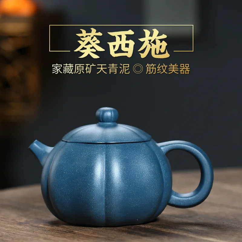 High Quality Yixing Ore Day Blue Mash Famous Family Handmade Clay Teapot Kuixi Shi Wu Wencai Tea Set