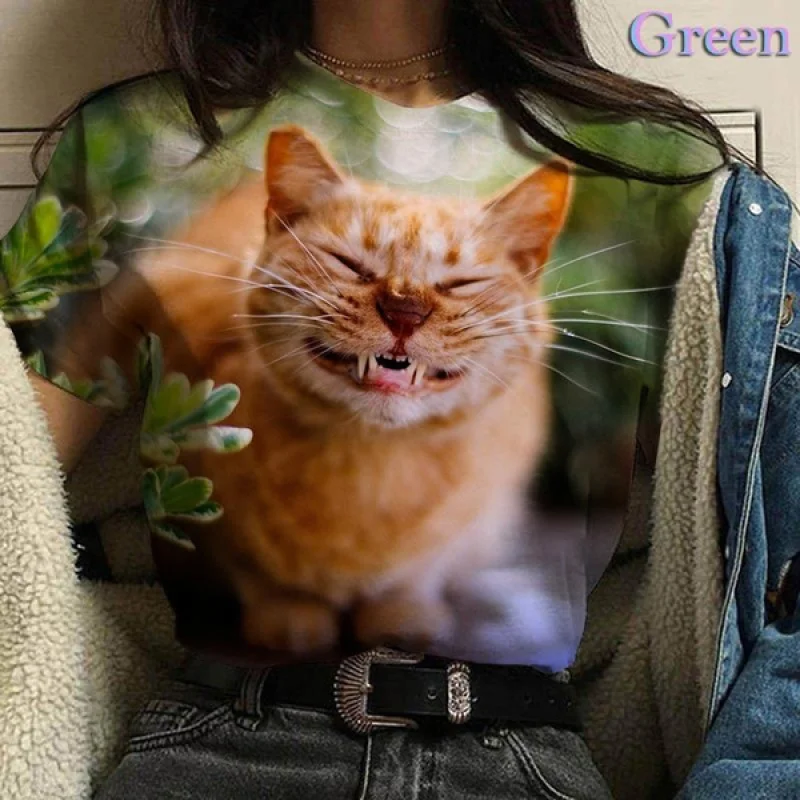 3d T-shirt Printing Fun Cat Fashion Cool T-shirt Men and Women Trend Short-sleeved Casual T-shirt