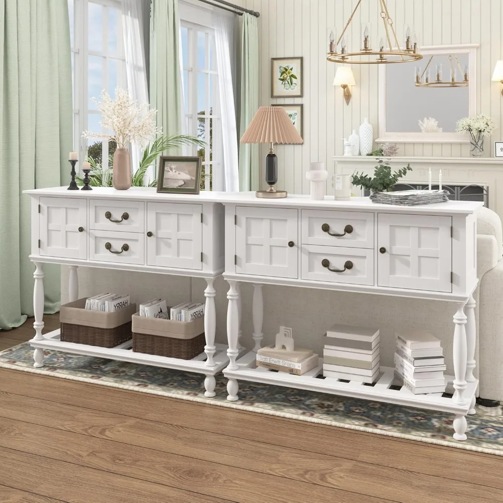 Console Table with Drawers, Vintage Entryway Tables with Storage and Shelf, Hallway Table with Turned Legs, Narrow Behind Couch