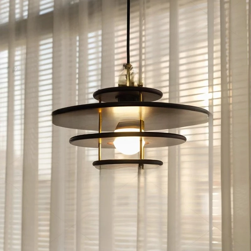 

Wind solid wood restaurant chandelier retro walnut color dining table chandelier bed and breakfast bedroom