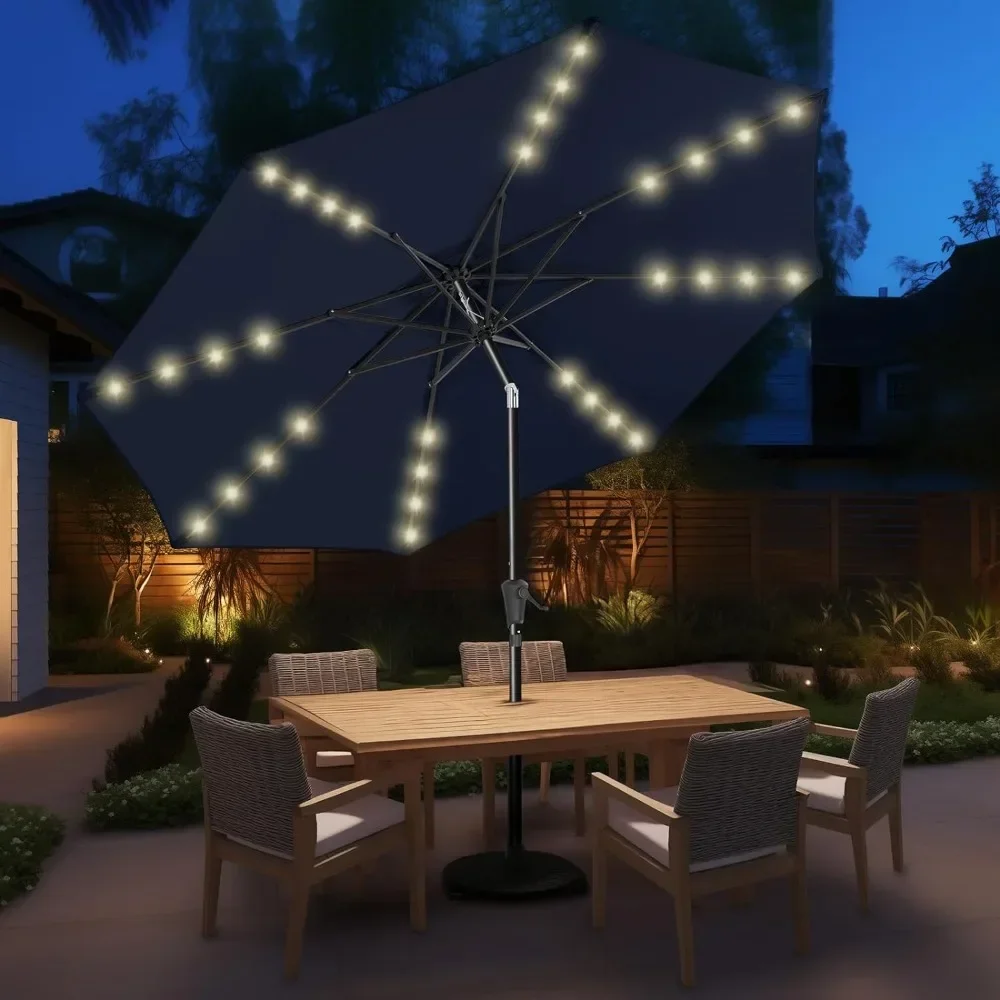 

Solar Patio Umbrella - Solar Lights LED Lighted, UPF50+ UV Protection with Push Button Tilt, Crank for Pool Deck and Garden