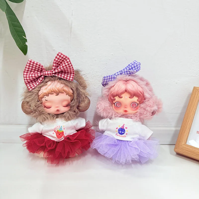 

Clothes For 17cm Skull Panda Light Weaving Garden Series Doll Outfit 3-Piece Fruit-Patterned Tulle Dress Set Plush Doll Clothing