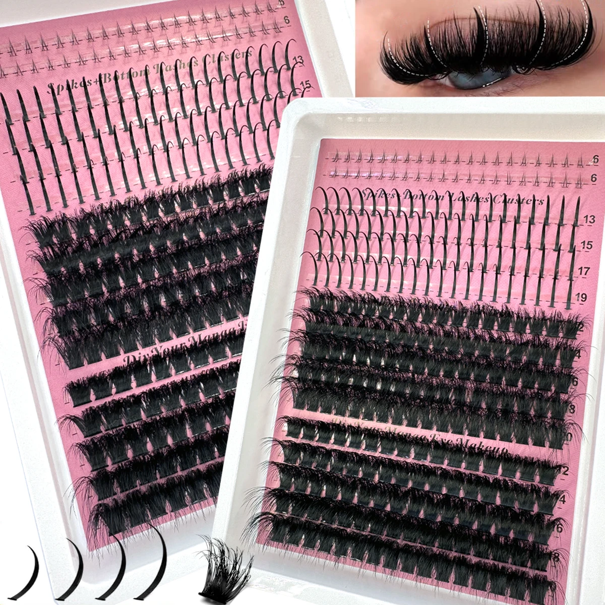 16Rows Bottom&Spiky Lashes Clusters Volume Individual Lashes Cluster Extensions Spikes Lashes Clusters DIY Fairy/Manga Eyelash