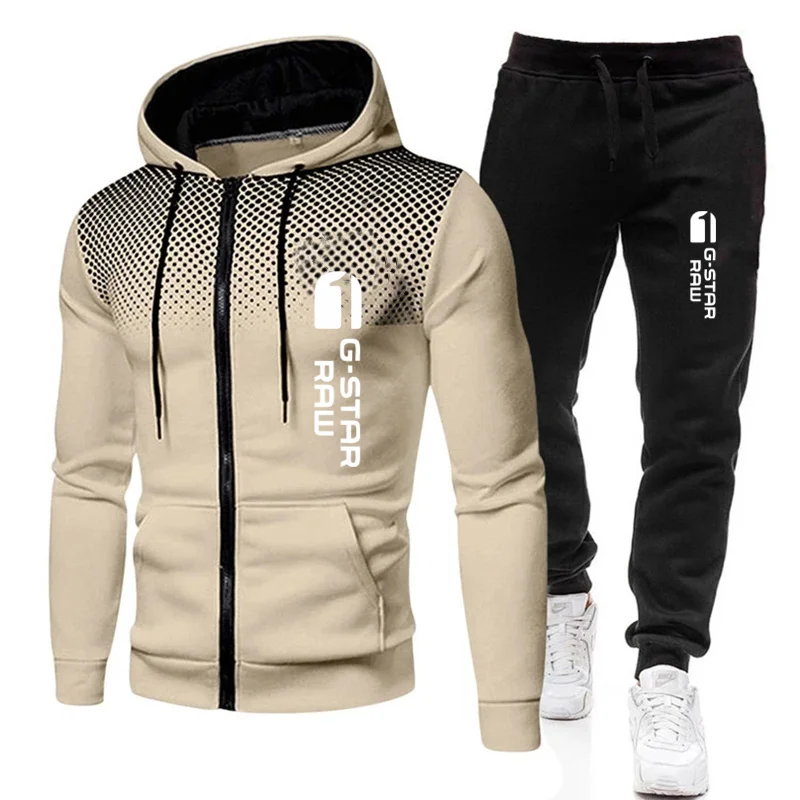 Men\'s Tracksuit Casual Jogging Suit Outdoor Set Zipper Hoodies + Black Sweatpant 2pcs 2024 Spring Fashion New Streetwear S-4XL