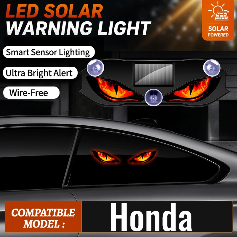 Fit For Honda Wireless Solar Car Sticker Light Devil Eye LED Warning Light Multi Mode Anti Rear End Collision Car Decor Light