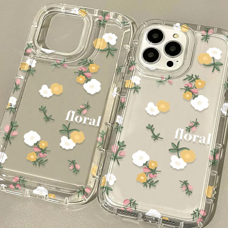 Flower Clear Phone Case For iPhone 14 16 13 11 15 12 17 Pro Max Air 16E XR 7 8 Plus SE 2022 Shockproof Silicone Soft Cover Funda