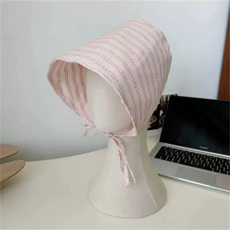 Women Wide Brim Striped Bucket Hat Japanese Style Sun Protection Hat Light Comfortable for Everyday Summer Wear