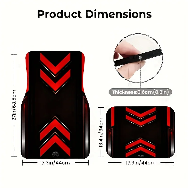 4pcs Red And Black Mecha Wind Car Floor Mats, Sports Trendy Wear-Resistant Non-Slip Universal Foot Pads For Car Interior Protect