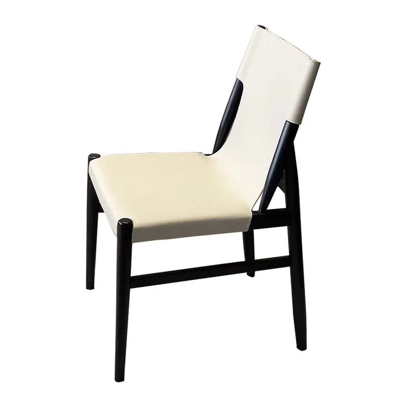 Cream Wind High-end Solid Wood Saddle Leather Chair Household