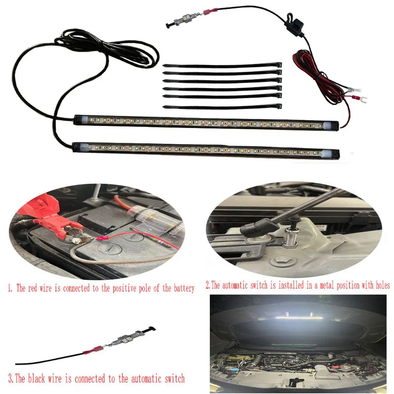 2 In 1 LED Car Under Hood Work and Maintenance Light 12V Universal Waterproof Super Bright White Light Car SUV Pickup Offroad