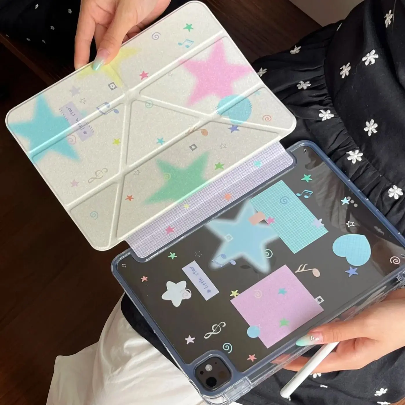 Cute Music Star Y Fold Smart Lamb Pen Slot Tablet Case For IPad 9 8 7th Air Mini 6 7 3 4 5 10 Pro A16 12.9 11 12.9 13 inch Case