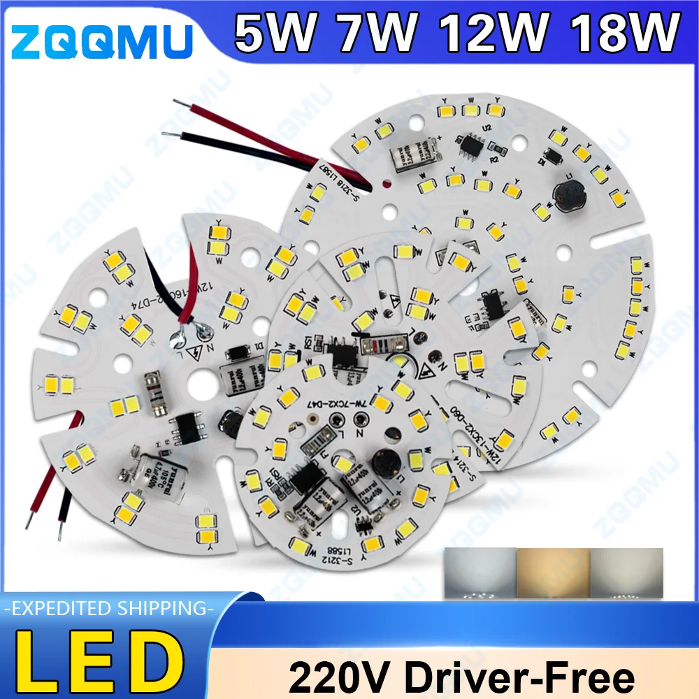 10PCS AC220V Driverless LED Light Board 5W 7W 9W 12W 18W SMD2835 3 Color Chip for DIY Pendant Lamp PCB Module Energy Efficient