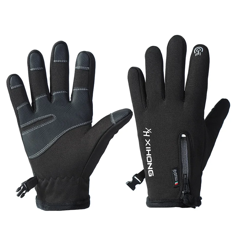 Winter Outdoor Riding Gloves Touch screen Zipper Sports Waterproof Wear resistant Suede Climbing Skiing Warm Gloves