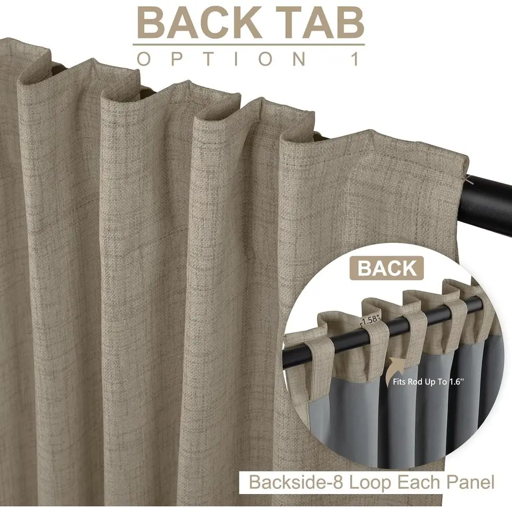 96 lange verduisteringsgordijnen van imitatielinnen, set met 2 panelen, 50 W x 96 l, achterlip/staafzak, thermisch geïsoleerd voor slaapkamer en woonkamer