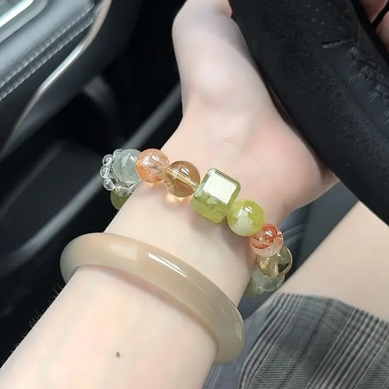[Vitality Fruit Plate] Original Natural Xiuyu Red Gum Yellow Gum Flower Sun Stone Bracelet Spring White Bracelet