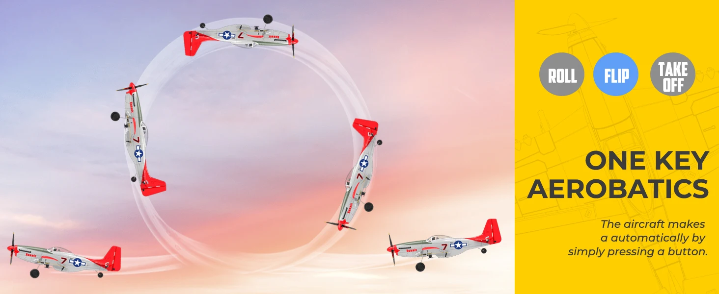 Volantexrc P51 Mustang RC Plane, 3-Level Control, One Key Aerobatic RC Airplane, Easy Assembly for Beginners & Adults
