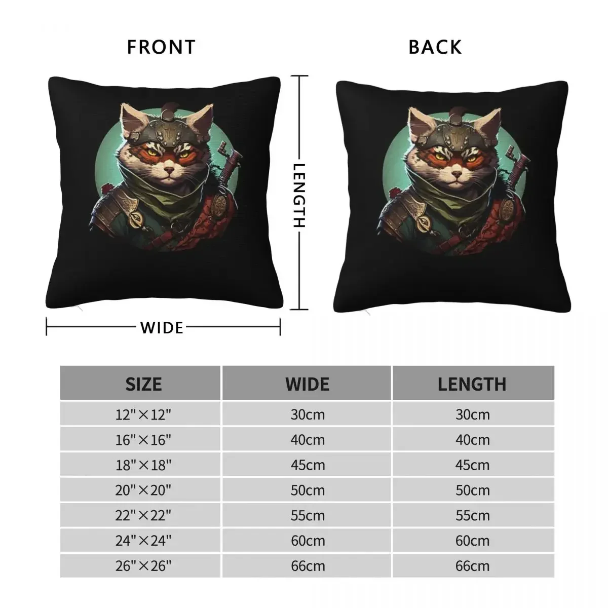 Cats Anime Samurai Sword Square Pillowcase Pillow Cover Polyester Cushion Zip Decorative Comfort Throw Pillow for Home Bedroom