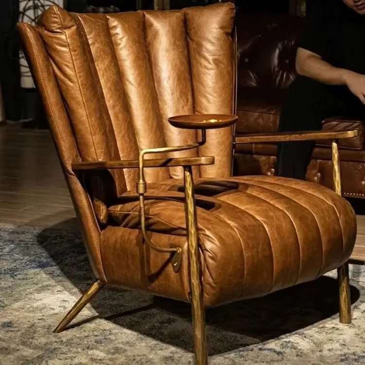 Vintage cigar room hand-forged chair, coffee shop sofa chair, mid-century modern designer wrought iron single chair