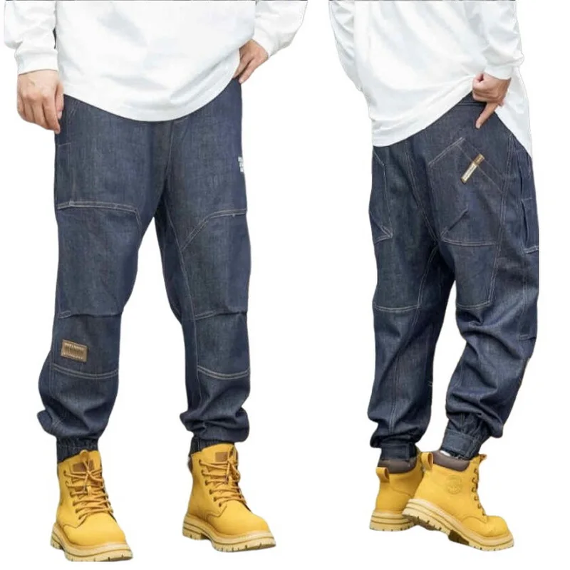 Spring and Autumn Work Wear Jeans Men's Loose Multi Pocket Decoration Harem Pants